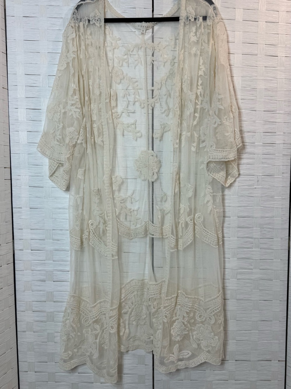 Adiva Ivory Floral Sheer Lace Open Front Kimono Long 1X Fairy Boho Whimsy Goth - Picture 2 of 10